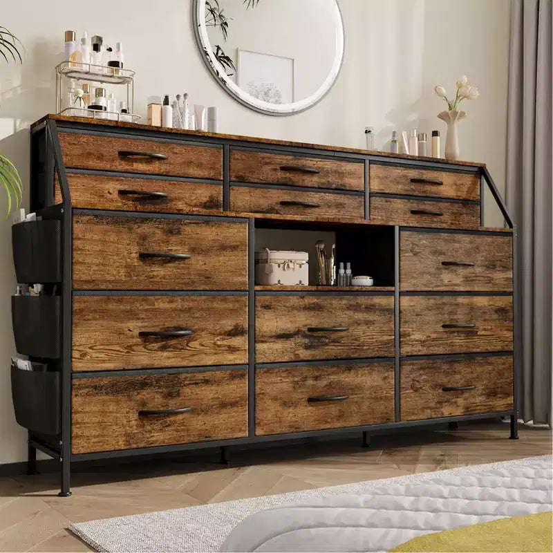 Comò moderno da 55" con mobile TV, 14 cassetti in tessuto, ampio armadio portaoggetti per camera da letto e corridoio