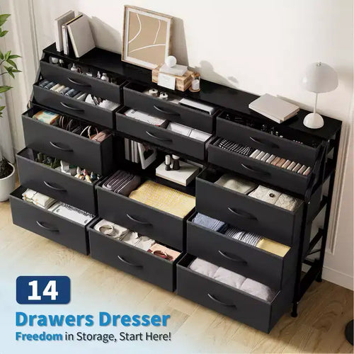Comò moderno da 55" con mobile TV, 14 cassetti in tessuto, ampio armadio portaoggetti per camera da letto e corridoio