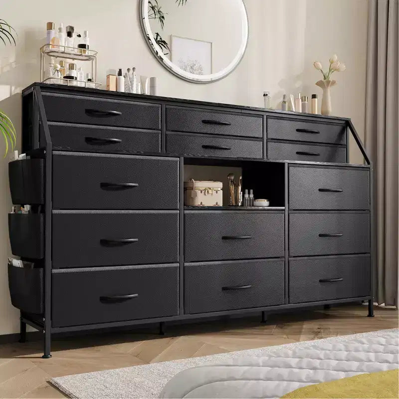 Comò moderno da 55" con mobile TV, 14 cassetti in tessuto, ampio armadio portaoggetti per camera da letto e corridoio