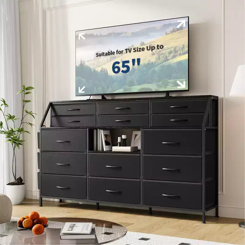 Comò moderno da 55" con mobile TV, 14 cassetti in tessuto, ampio armadio portaoggetti per camera da letto e corridoio