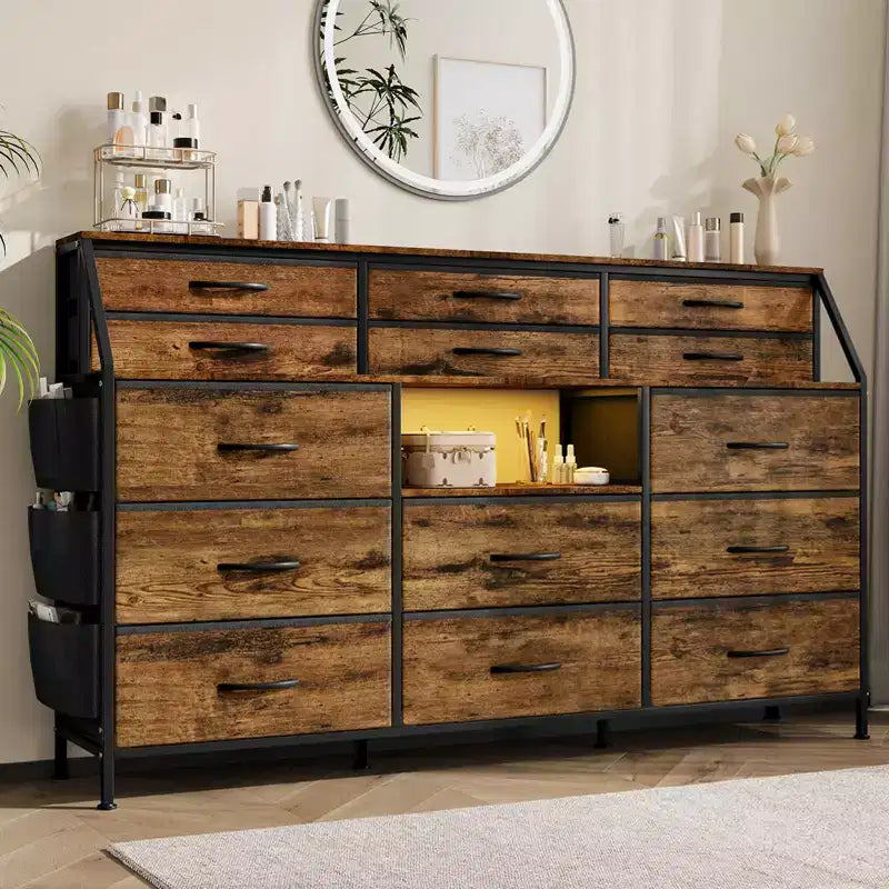Comò moderno da 55" con mobile TV, 14 cassetti in tessuto, ampio armadio portaoggetti per camera da letto e corridoio