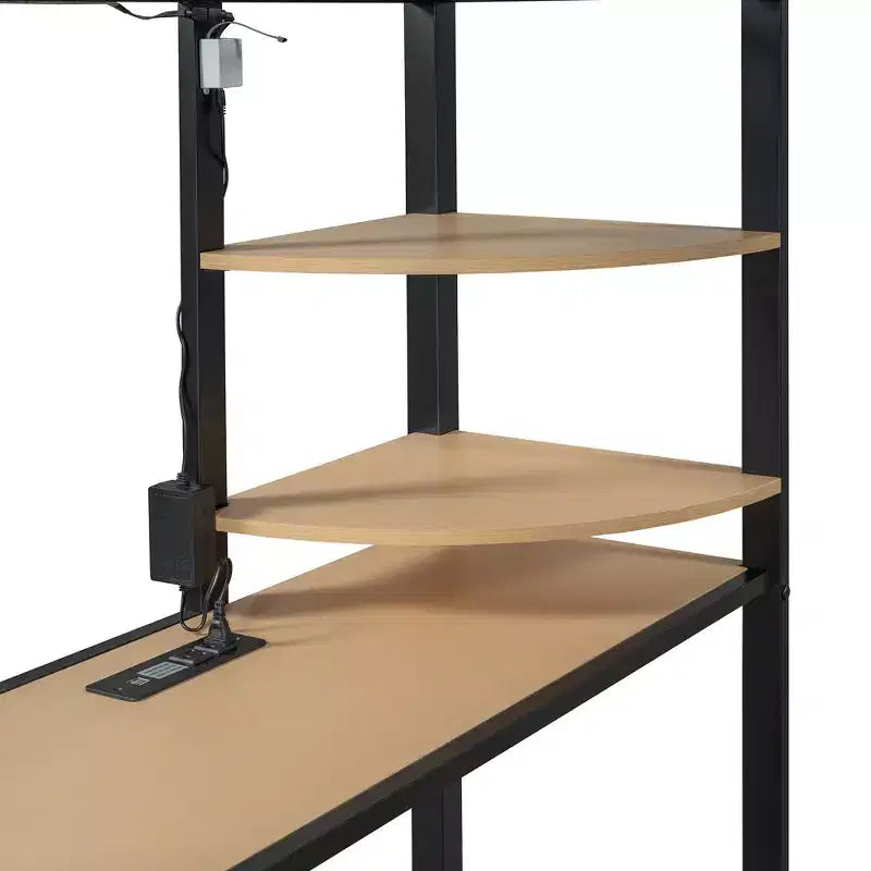 Letto a soppalco con armadio, scrivania, ripiani, presa di corrente e luce LED, struttura in metallo, singolo/una piazza e mezza