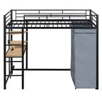 Letto a soppalco con armadio, scrivania, ripiani, presa di corrente e luce LED, struttura in metallo, singolo/una piazza e mezza