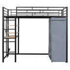 Letto a soppalco con armadio, scrivania, ripiani, presa di corrente e luce LED, struttura in metallo, singolo/una piazza e mezza