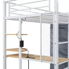 Letto a soppalco con armadio, scrivania, ripiani, presa di corrente e luce LED, struttura in metallo, singolo/una piazza e mezza