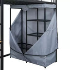 Letto a soppalco con armadio, scrivania, ripiani, presa di corrente e luce LED, struttura in metallo, singolo/una piazza e mezza