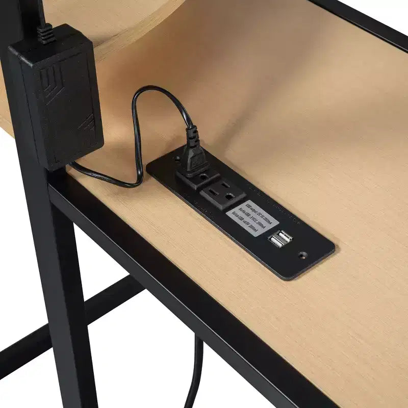 Letto a soppalco con armadio, scrivania, ripiani, presa di corrente e luce LED, struttura in metallo, singolo/una piazza e mezza