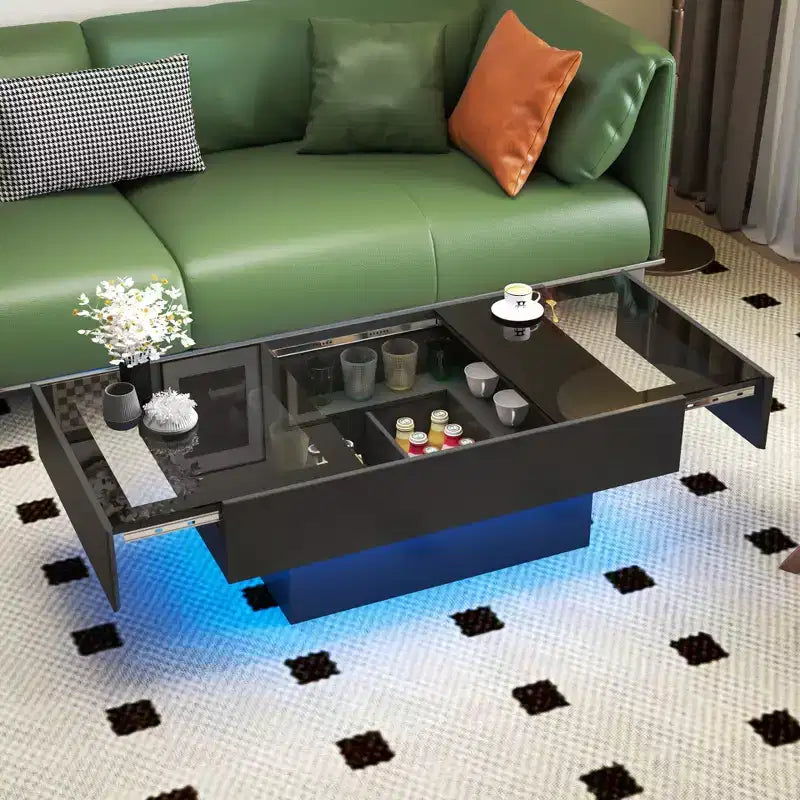 Tavolino da caffè rettangolare moderno da 100 cm con vano segreto e piano scorrevole, nero