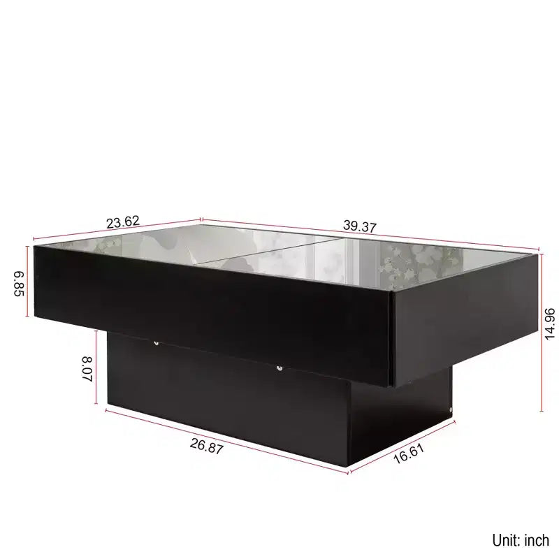 Tavolino da caffè rettangolare moderno da 100 cm con vano segreto e piano scorrevole, nero