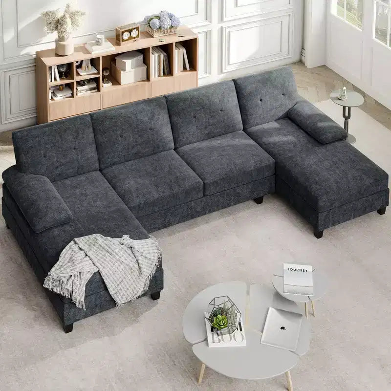 Divano sezionale a U da 106" a 4 posti con doppia chaise longue, in tessuto confortevole per appartamento