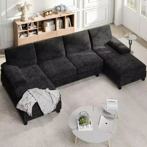 Divano sezionale a U da 106" a 4 posti con doppia chaise longue, in tessuto confortevole per appartamento