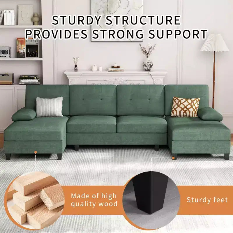 Divano sezionale a U da 106" a 4 posti con doppia chaise longue, in tessuto confortevole per appartamento