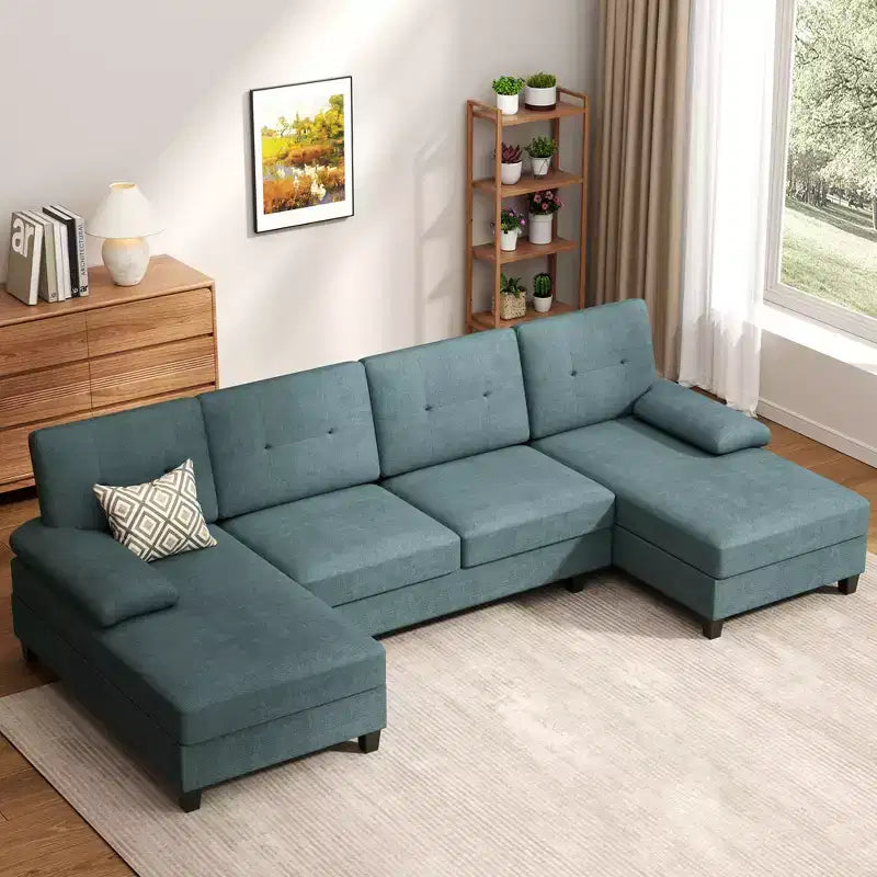 Divano sezionale a U da 106" a 4 posti con doppia chaise longue, in tessuto confortevole per appartamento