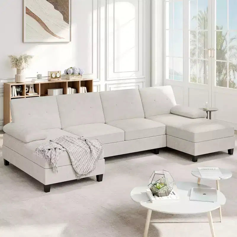 Divano sezionale a U da 106" a 4 posti con doppia chaise longue, in tessuto confortevole per appartamento