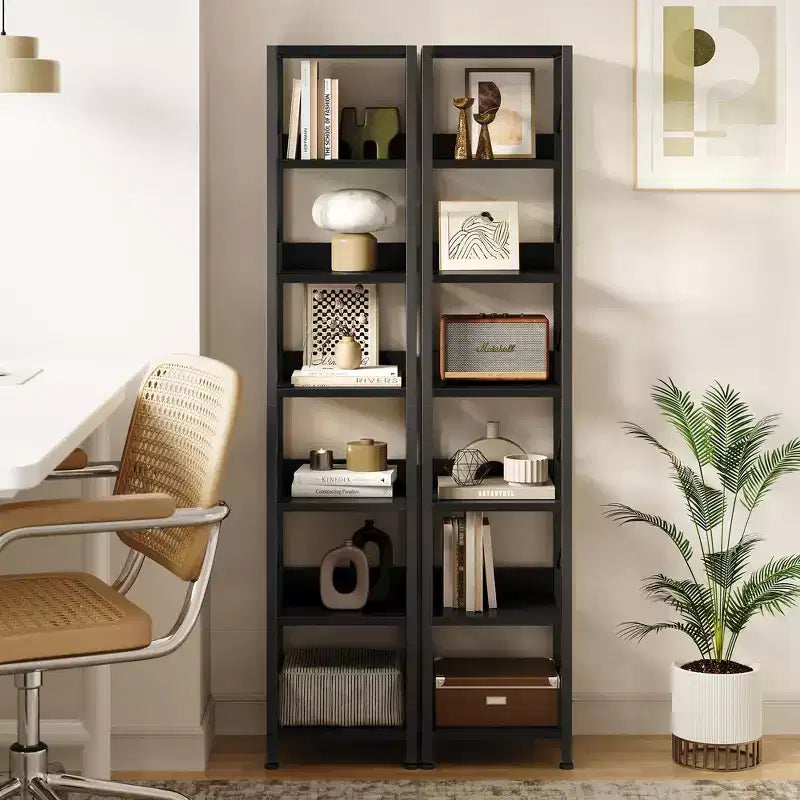 Libreria stretta a 6 ripiani, scaffale alto e sottile, mensola angolare rustica industriale per camera da letto e ufficio