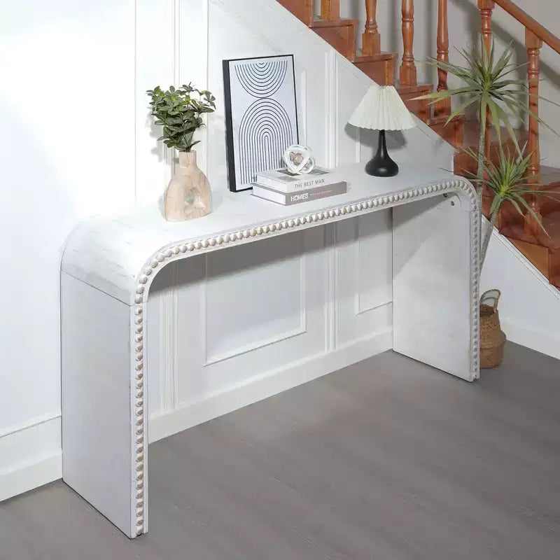 Consolle da ingresso a cascata da 59" con perline in legno e design minimalista bianca
