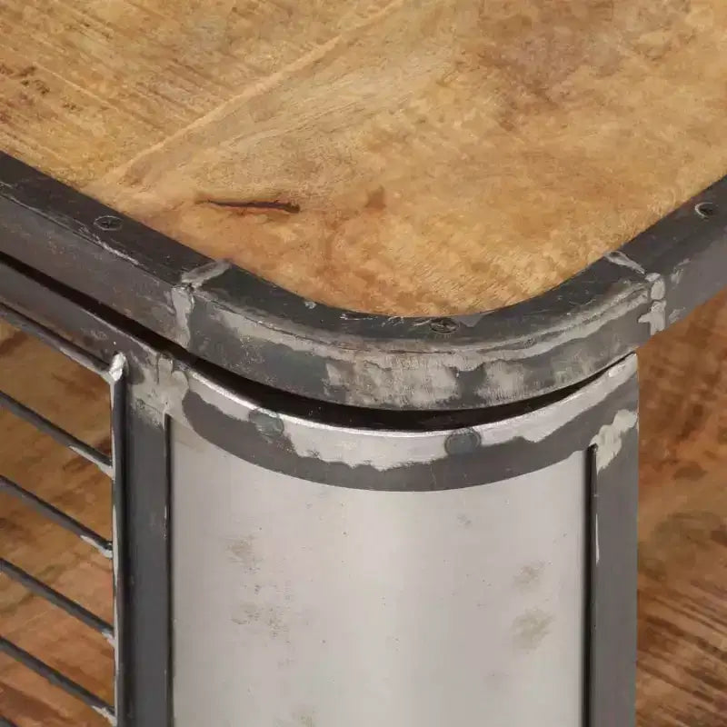 Tavolino da salotto con 4 ruote, in legno massello di mango, 100 cm, design industriale, ripiano inferiore