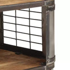 Tavolino da salotto con 4 ruote, in legno massello di mango, 100 cm, design industriale, ripiano inferiore