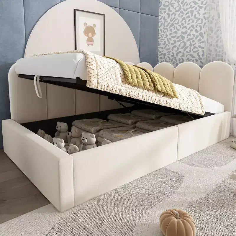 Divano letto gemello imbottito con contenitore idraulico e telaio a doghe in metallo Camera da letto moderna