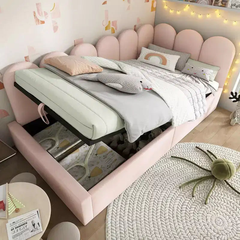 Divano letto gemello imbottito con contenitore idraulico e telaio a doghe in metallo Camera da letto moderna