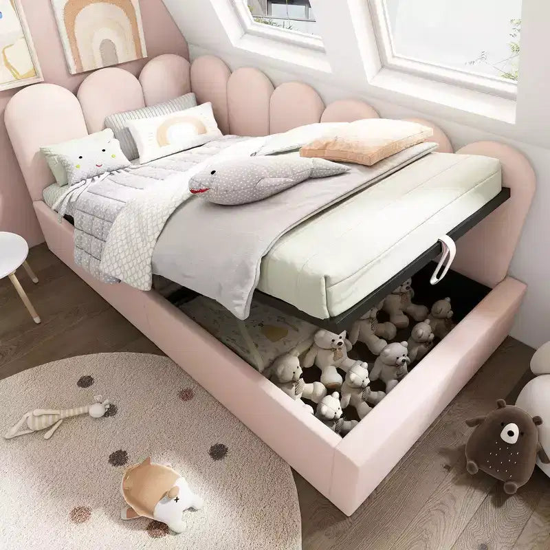 Divano letto gemello imbottito con contenitore idraulico e telaio a doghe in metallo Camera da letto moderna