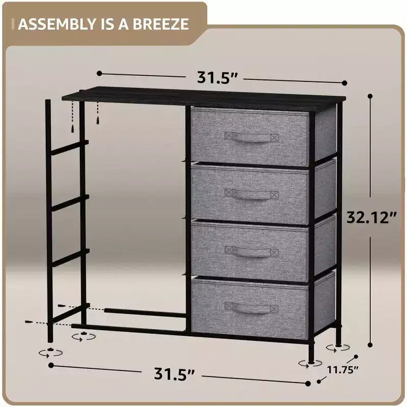 Cassettiera a 8 cassetti, unità di archiviazione con struttura in acciaio, ripiano in legno e cassetti in tessuto per camera da letto, armadio, ufficio