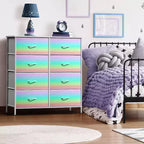 Cassettiera a 8 cassetti, unità di archiviazione con struttura in acciaio, ripiano in legno e cassetti in tessuto per camera da letto, armadio, ufficio