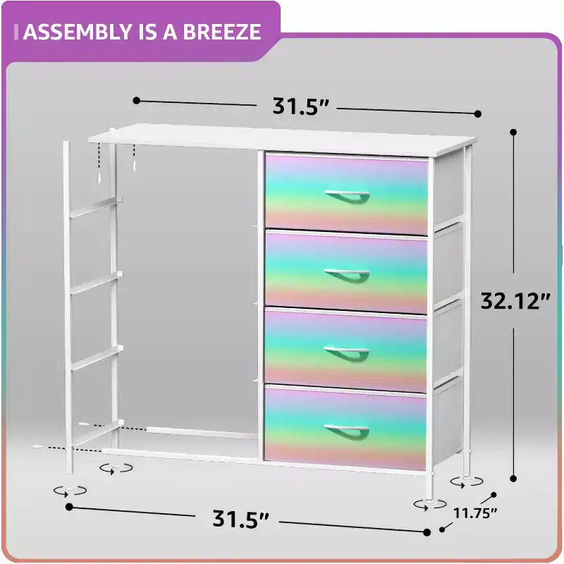Cassettiera a 8 cassetti, unità di archiviazione con struttura in acciaio, ripiano in legno e cassetti in tessuto per camera da letto, armadio, ufficio