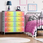 Cassettiera a 8 cassetti, unità di archiviazione con struttura in acciaio, ripiano in legno e cassetti in tessuto per camera da letto, armadio, ufficio