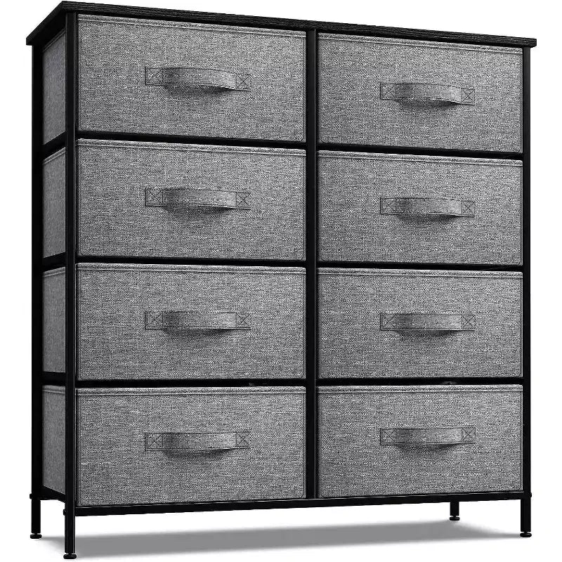 Cassettiera a 8 cassetti, unità di archiviazione con struttura in acciaio, ripiano in legno e cassetti in tessuto per camera da letto, armadio, ufficio
