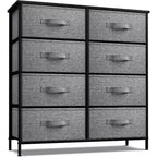 Cassettiera a 8 cassetti, unità di archiviazione con struttura in acciaio, ripiano in legno e cassetti in tessuto per camera da letto, armadio, ufficio