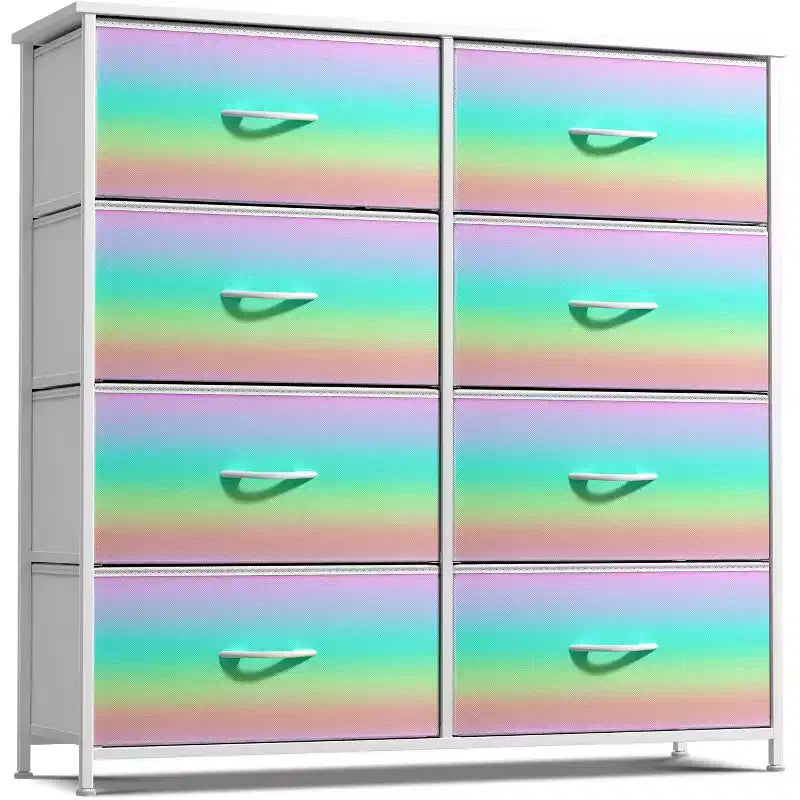 Cassettiera a 8 cassetti, unità di archiviazione con struttura in acciaio, ripiano in legno e cassetti in tessuto per camera da letto, armadio, ufficio