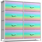 Cassettiera a 8 cassetti, unità di archiviazione con struttura in acciaio, ripiano in legno e cassetti in tessuto per camera da letto, armadio, ufficio