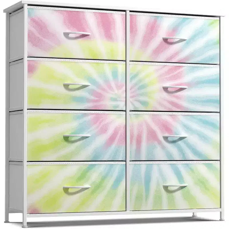 Cassettiera a 8 cassetti, unità di archiviazione con struttura in acciaio, ripiano in legno e cassetti in tessuto per camera da letto, armadio, ufficio