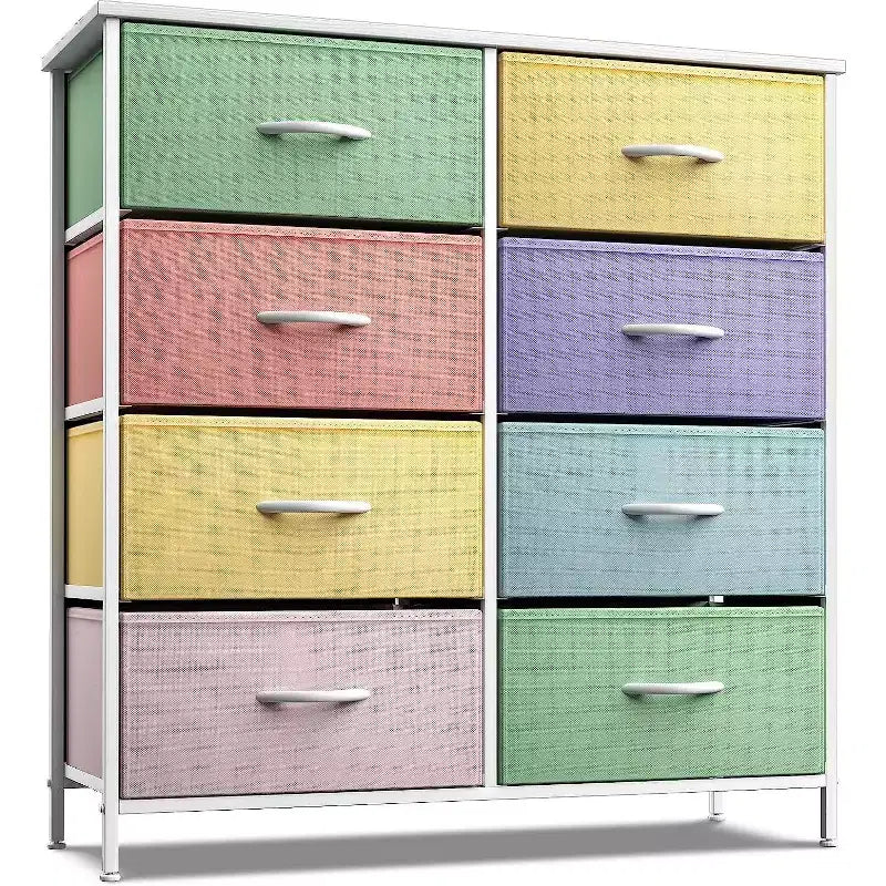 Cassettiera a 8 cassetti, unità di archiviazione con struttura in acciaio, ripiano in legno e cassetti in tessuto per camera da letto, armadio, ufficio