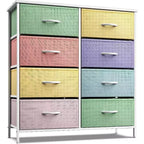 Cassettiera a 8 cassetti, unità di archiviazione con struttura in acciaio, ripiano in legno e cassetti in tessuto per camera da letto, armadio, ufficio