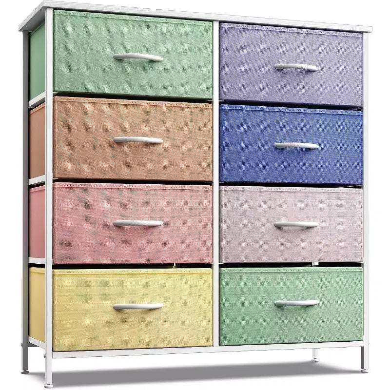 Cassettiera a 8 cassetti, unità di archiviazione con struttura in acciaio, ripiano in legno e cassetti in tessuto per camera da letto, armadio, ufficio