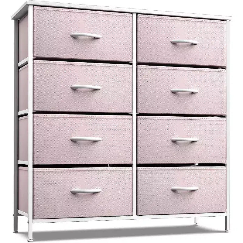Cassettiera a 8 cassetti, unità di archiviazione con struttura in acciaio, ripiano in legno e cassetti in tessuto per camera da letto, armadio, ufficio