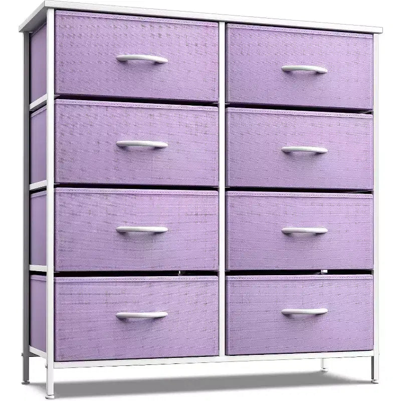 Cassettiera a 8 cassetti, unità di archiviazione con struttura in acciaio, ripiano in legno e cassetti in tessuto per camera da letto, armadio, ufficio