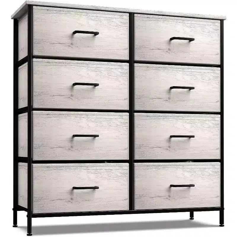 Cassettiera a 8 cassetti, unità di archiviazione con struttura in acciaio, ripiano in legno e cassetti in tessuto per camera da letto, armadio, ufficio