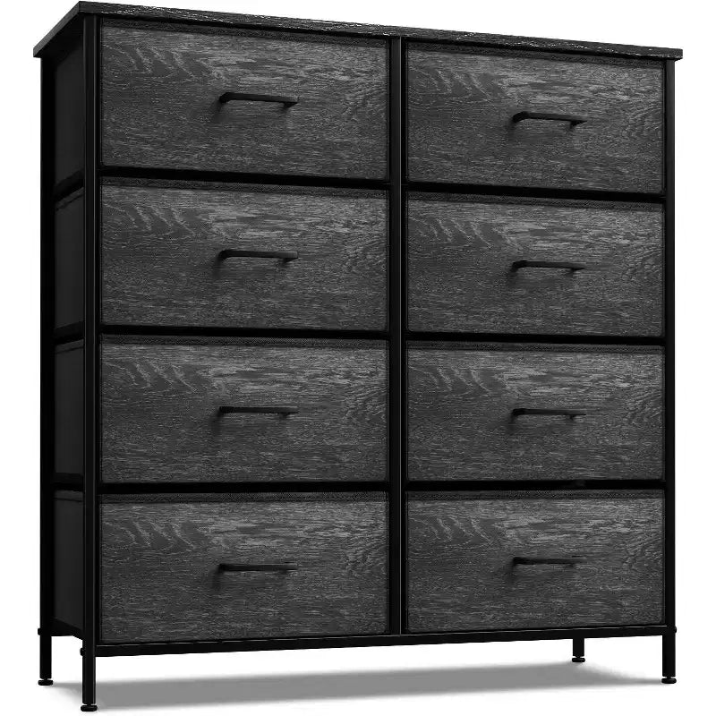 Cassettiera a 8 cassetti, unità di archiviazione con struttura in acciaio, ripiano in legno e cassetti in tessuto per camera da letto, armadio, ufficio