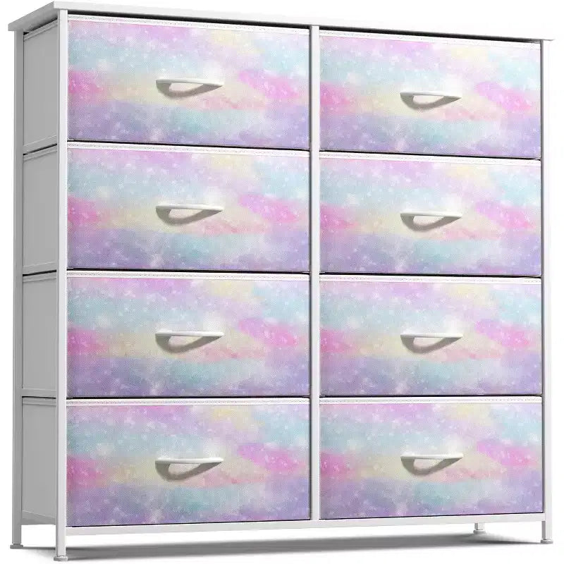 Cassettiera a 8 cassetti, unità di archiviazione con struttura in acciaio, ripiano in legno e cassetti in tessuto per camera da letto, armadio, ufficio