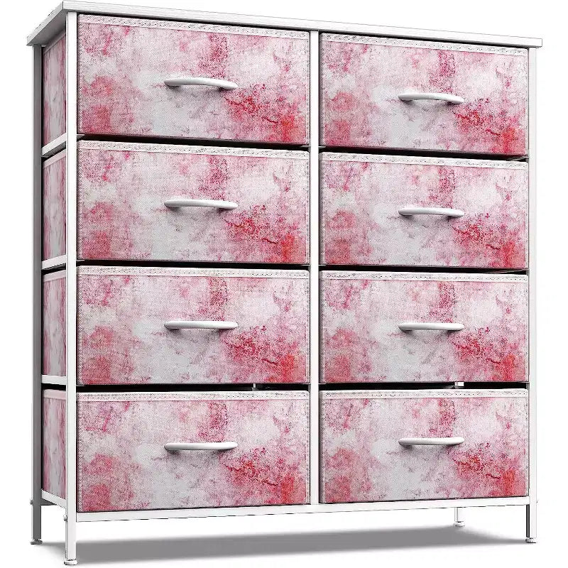 Cassettiera a 8 cassetti, unità di archiviazione con struttura in acciaio, ripiano in legno e cassetti in tessuto per camera da letto, armadio, ufficio