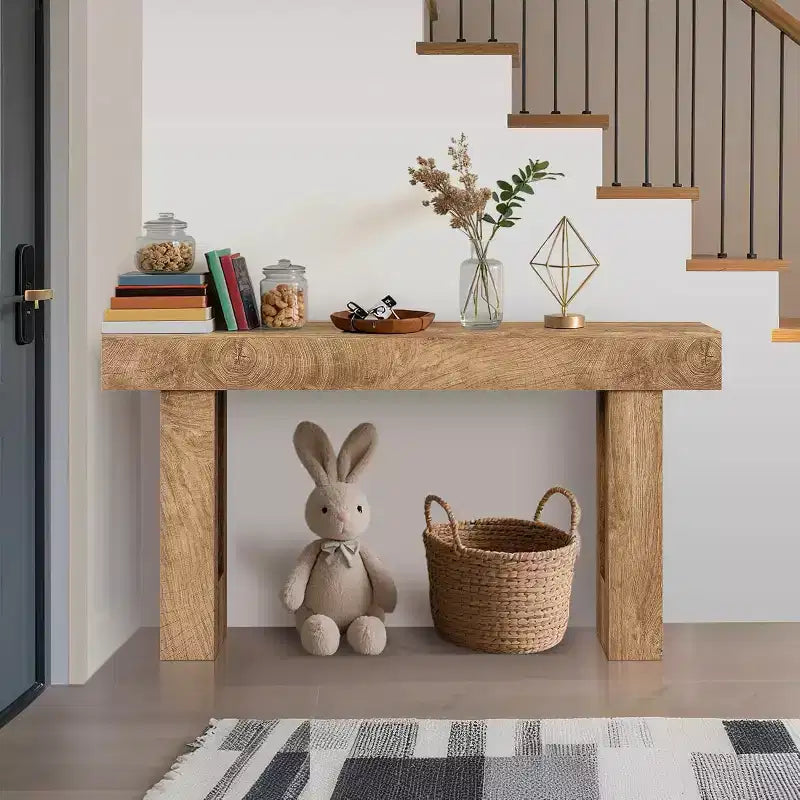 Consolle da ingresso stretta da 63" in rovere rustico con ripiano aperto