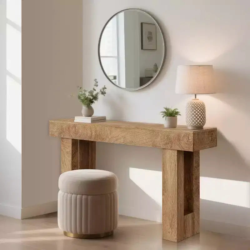 Consolle da ingresso stretta da 63" in rovere rustico con ripiano aperto