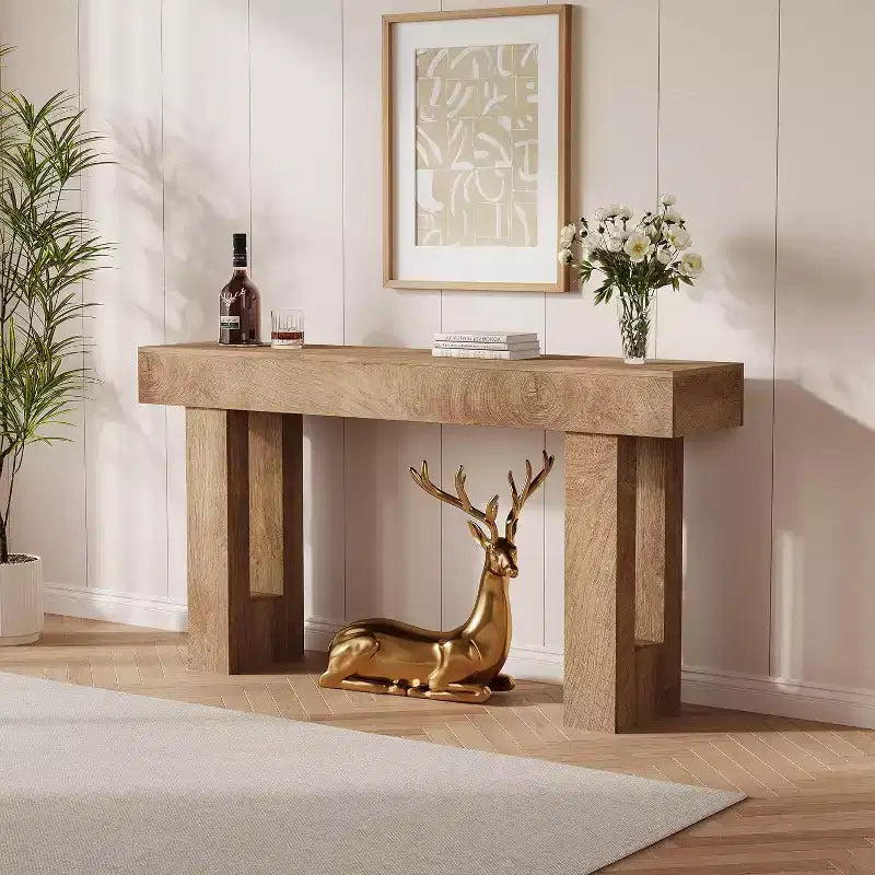 Consolle da ingresso stretta da 63" in rovere rustico con ripiano aperto