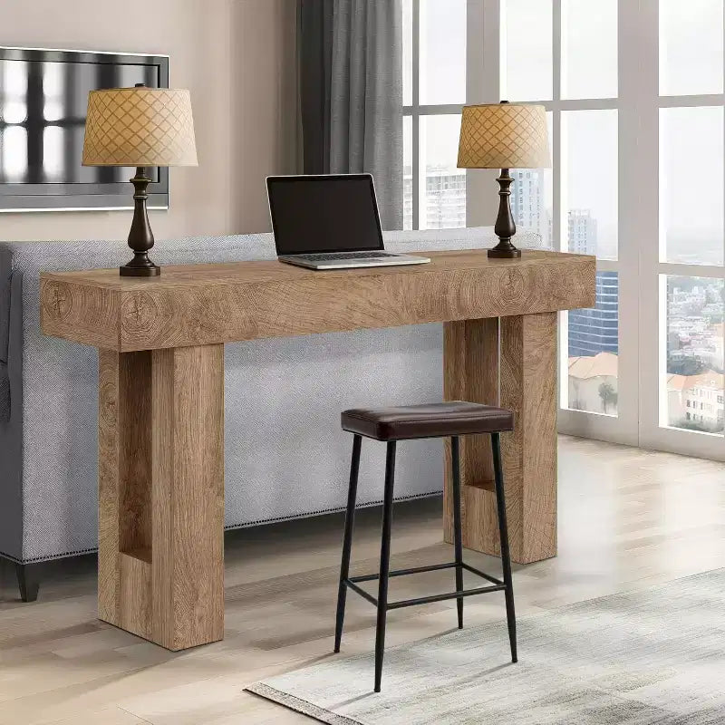 Consolle da ingresso stretta da 63" in rovere rustico con ripiano aperto