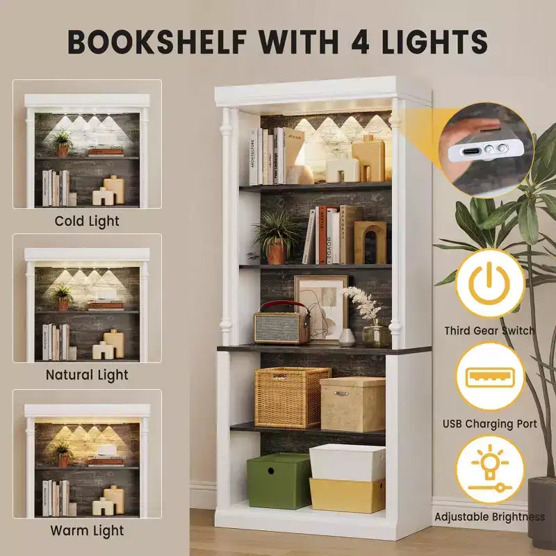 Mobile dispensa da cucina con illuminazione a LED, pensile contenitore per sala da pranzo e soggiorno