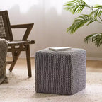 Pouf poggiapiedi rivestito quadrato in maglia per soggiorno e camera da letto