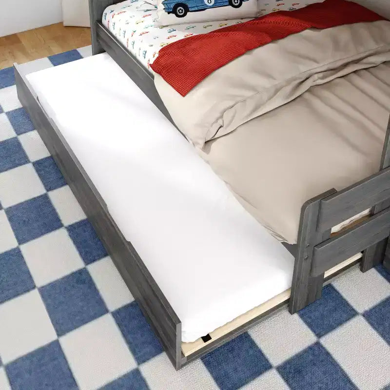 Letto a castello moderno stile rustico una piazza e mezza con scaletta estraibile in legno massiccio di pino